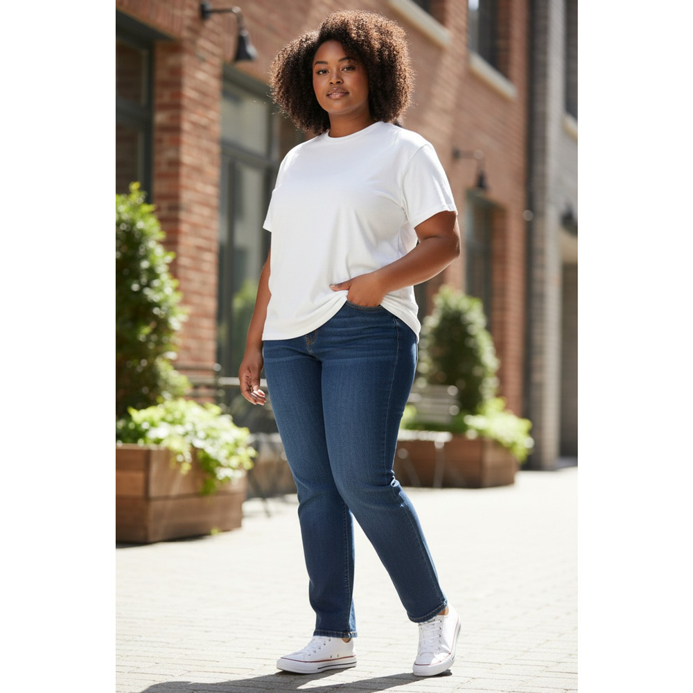 Dots Fashion Jeans Womens 16 Blue Curvy Mid Rise Straight Stretch Denim 5-Pocket